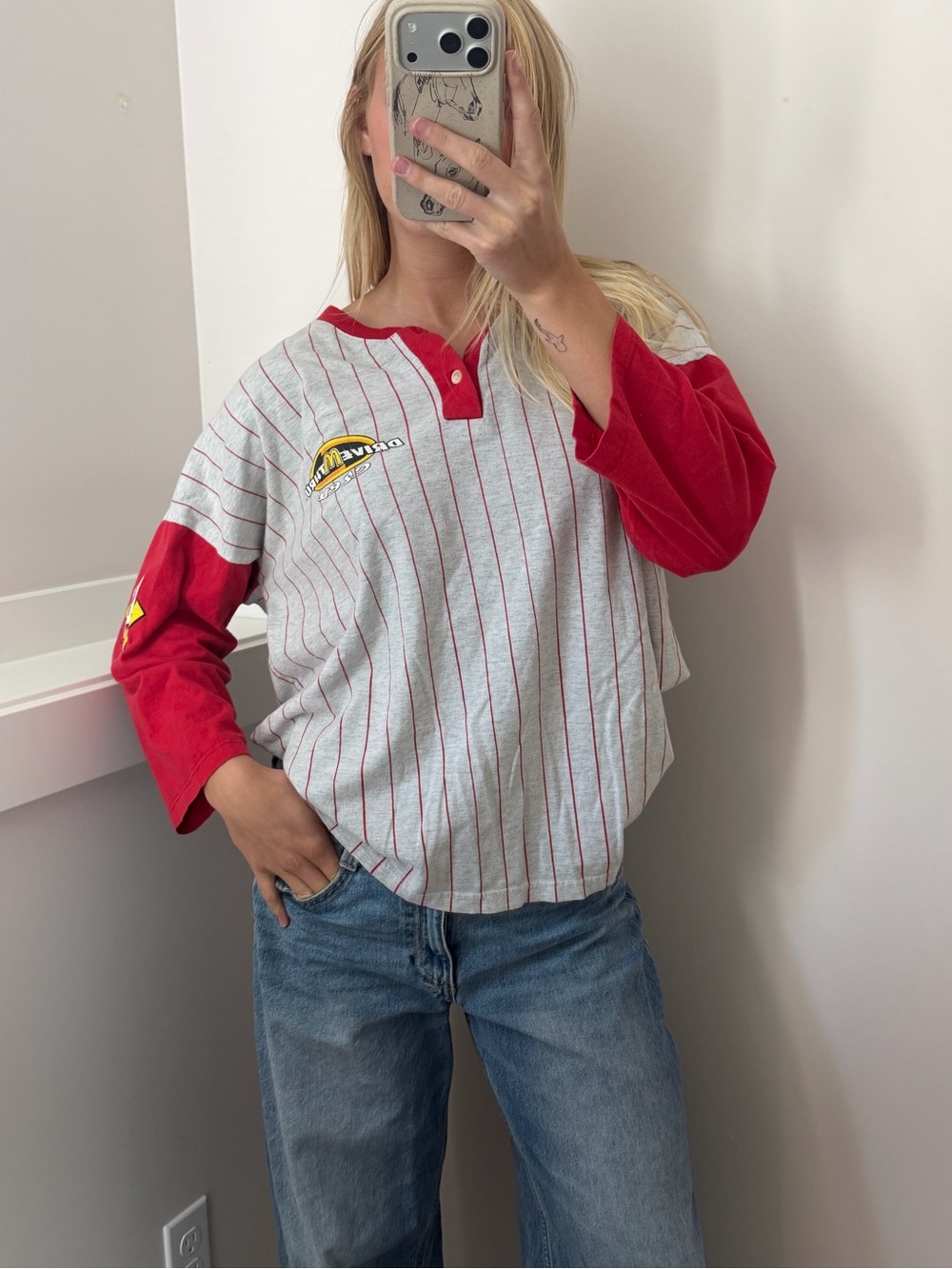 Red & Gray Pinstripe Baseball McDonalds Top
